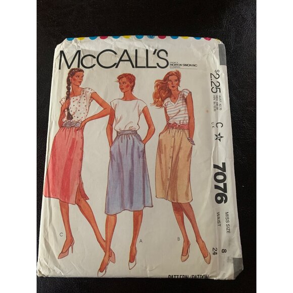 McCall's Misses Skirt Sewing Pattern Sz 8 7076 - Uncut - Picture 1 of 9